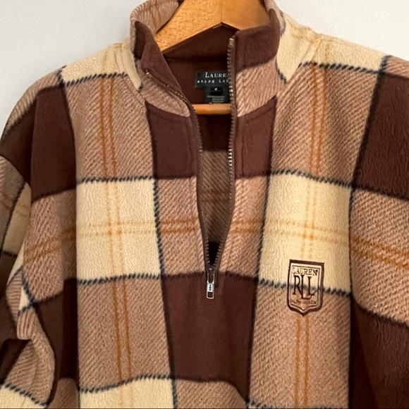 Lauren Ralph Lauren brown plaid 3/4 zip warm  oversized pullover sweater, unisex - Picture 2 of 15